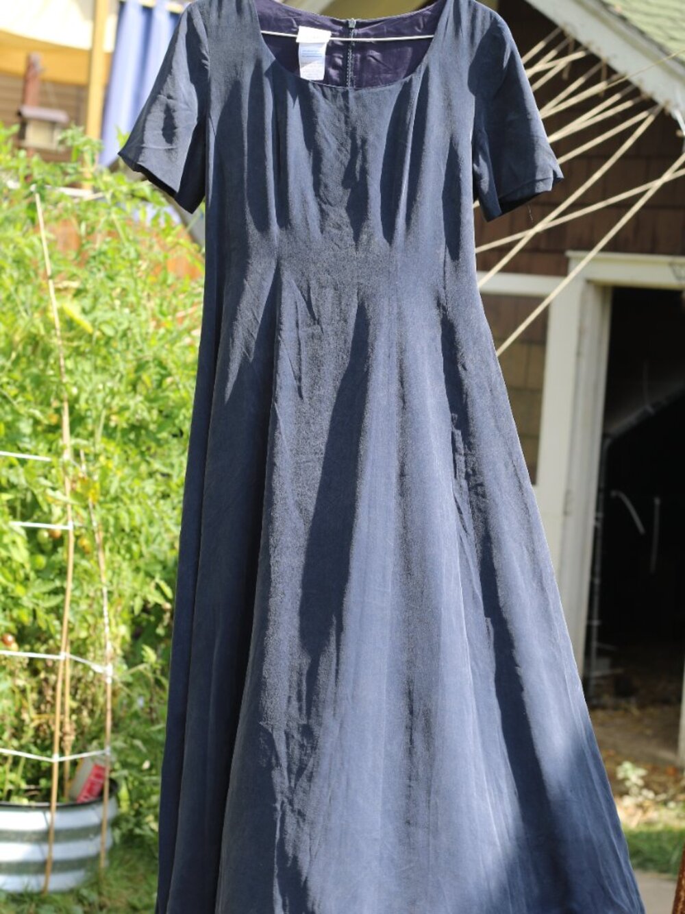 Vintage Silk Laura Ashley Navy Blue Maxi Dress - Picture 2 of 4